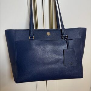 Tory Burch Navy Blue Leather Tote Bag - Purse